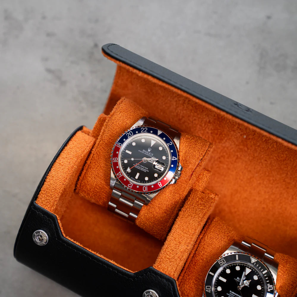 Écrin Duo – Rouleau à 2 montres en cuir  – Orange
