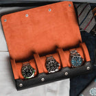 Écrin Trio – Rouleau à 3 montres en cuir – Orange
