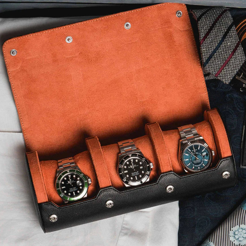 Écrin Trio – Rouleau à 3 montres en cuir – Orange