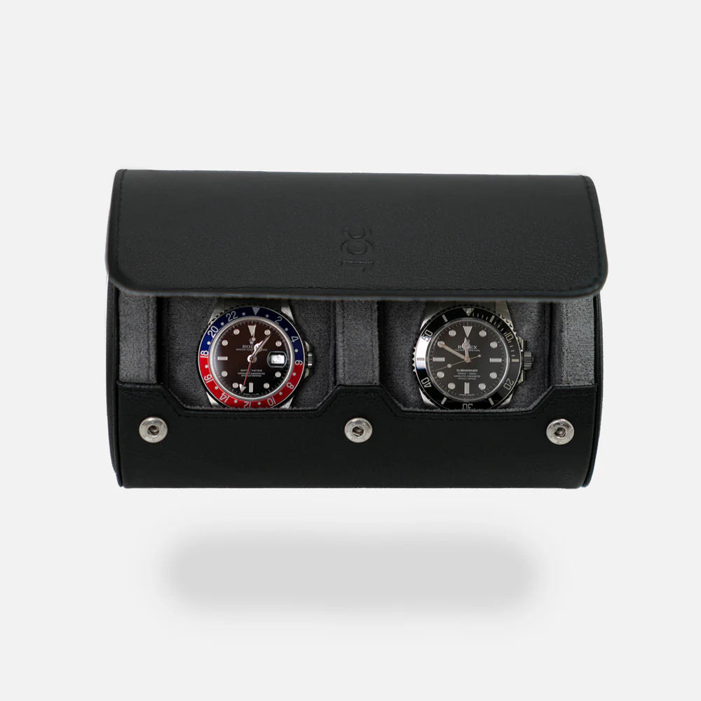 Écrin Duo – Rouleau à 2 montres en cuir – Silver
