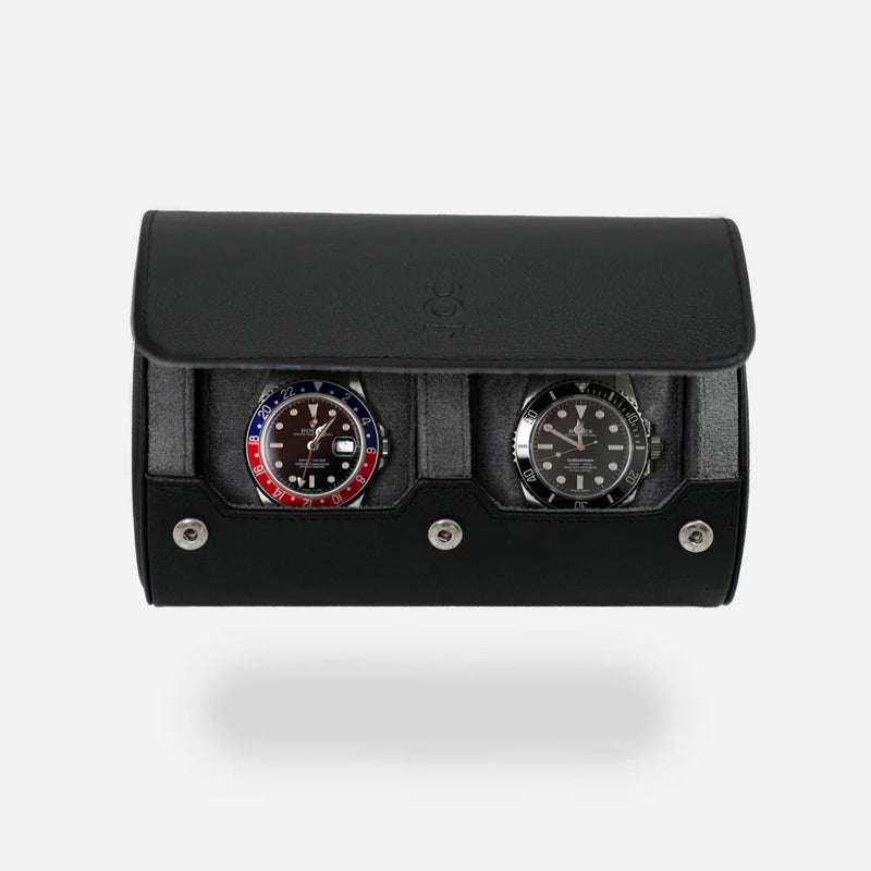 Écrin Duo – Rouleau à 2 montres en cuir – Silver
