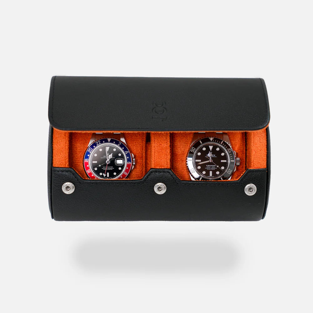 Écrin Duo – Rouleau à 2 montres en cuir  – Orange