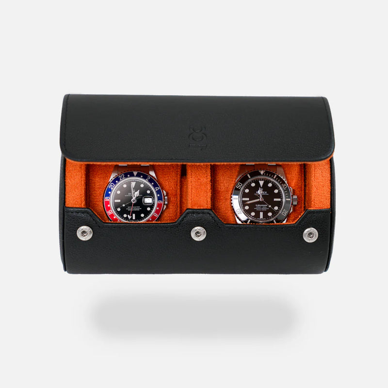 Écrin Duo – Rouleau à 2 montres en cuir  – Orange