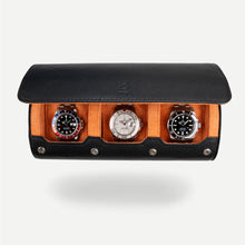 Écrin Trio – Rouleau à 3 montres en cuir – Orange