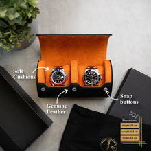 Écrin Duo – Rouleau à 2 montres en cuir  – Orange