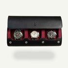 Écrin Trio – Rouleau à 3 montres en cuir – Cerise