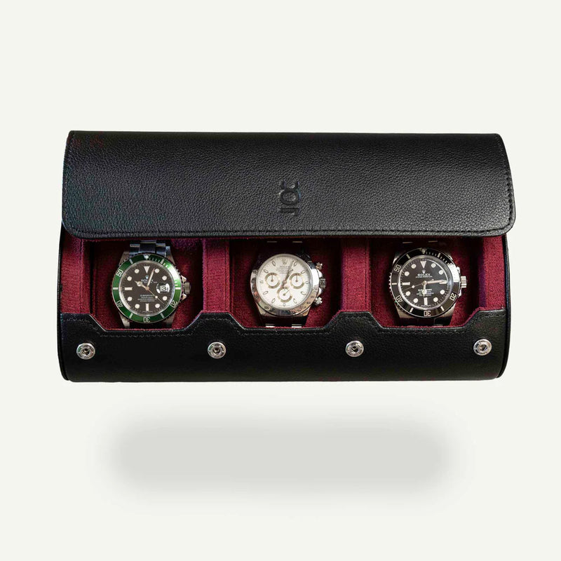 Écrin Trio – Rouleau à 3 montres en cuir – Cerise
