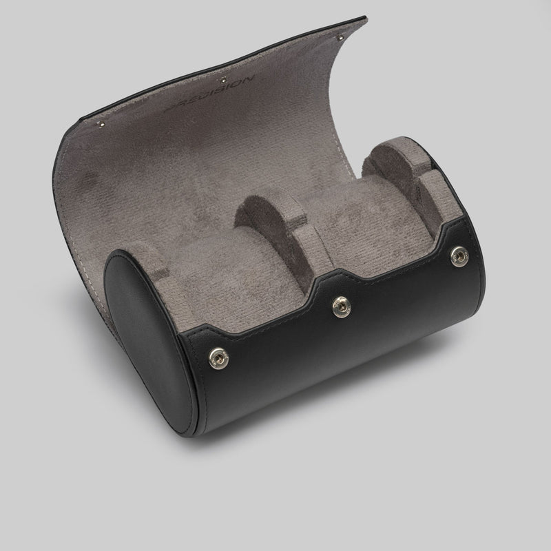Écrin Duo – Rouleau à 2 montres en cuir – Silver