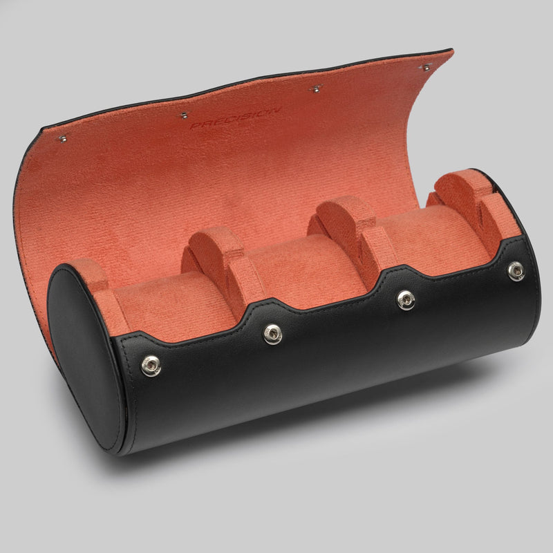 Écrin Trio – Rouleau à 3 montres en cuir – Orange