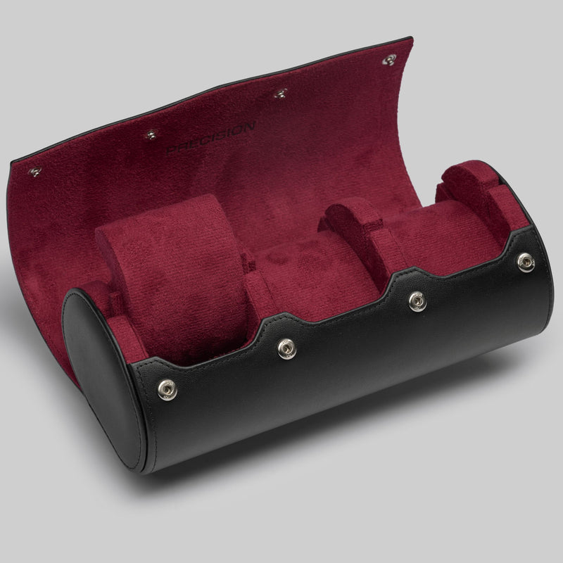 Écrin Trio – Rouleau à 3 montres en cuir – Cerise