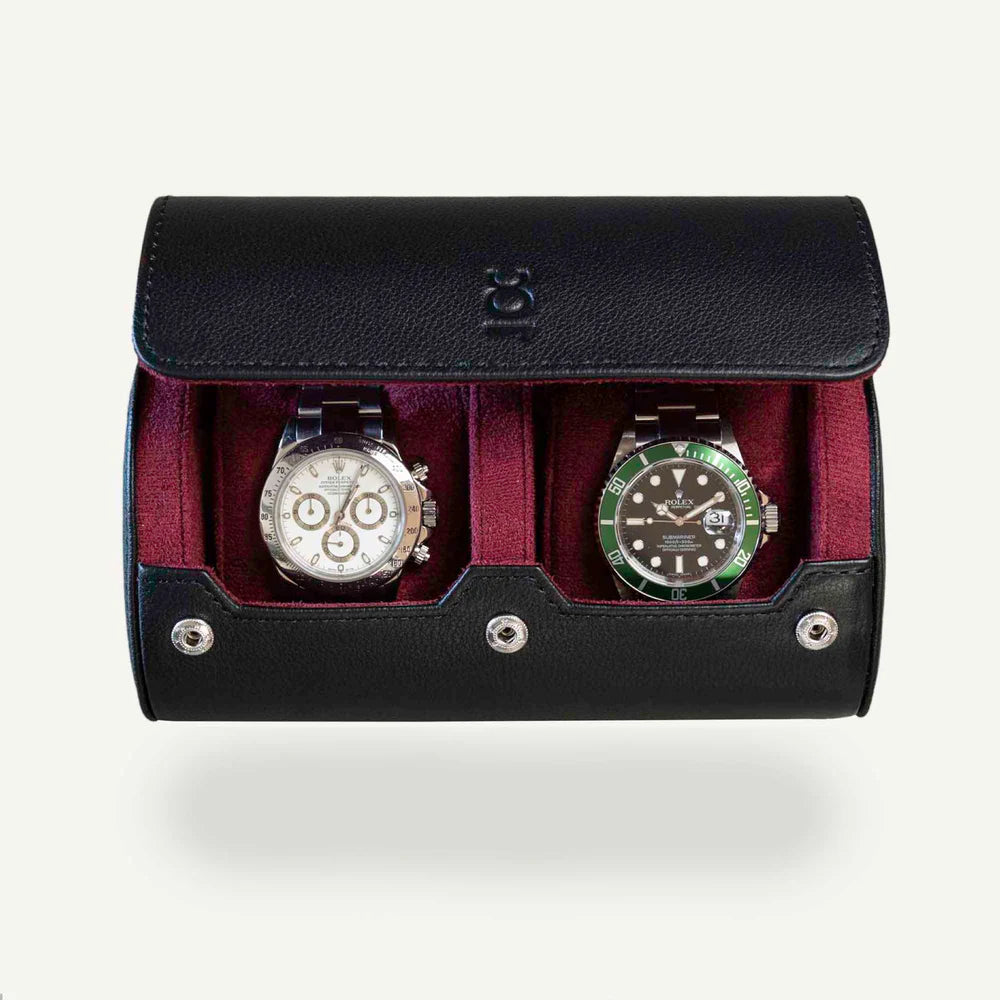 Écrin Duo – Rouleau à 2 montres en cuir  – Cerise
