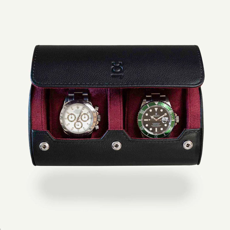 Écrin Duo – Rouleau à 2 montres en cuir  – Cerise